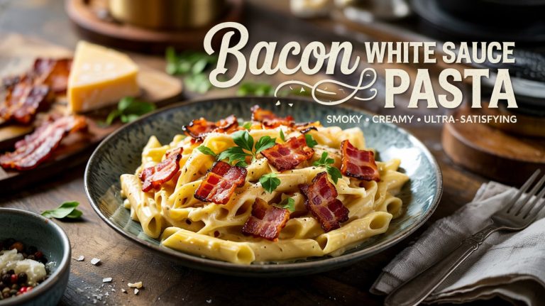 Bacon White Sauce Pasta 🥓🧄🧈🧀 Smoky, Creamy, and Ridiculously Satisfying With Crispy Bacon in Every Bite