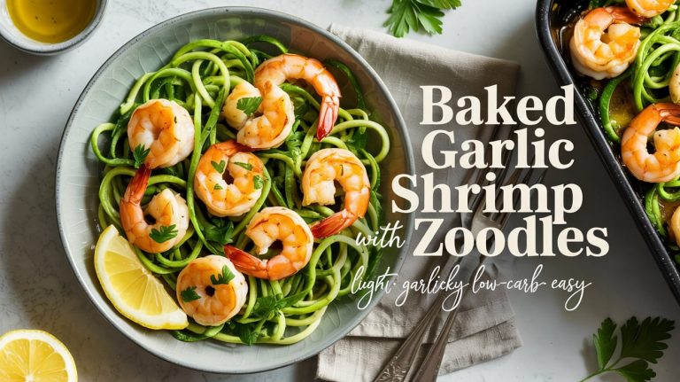 Baked Garlic Shrimp with Zoodles 🧄🍤🥒 Juicy Shrimp Roasted in Garlic Butter, Served Over Fresh Zucchini Noodles for a Low-Carb, High-Flavor Hit