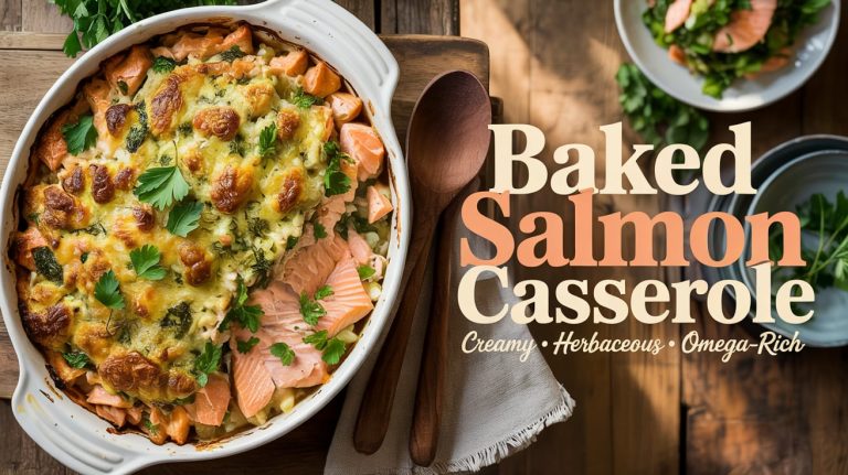 Baked Salmon Casserole 🐟🧄🔥 Creamy, Herby, and Oven-Baked With Flaky Salmon and a Crisp, Cheesy Crust
