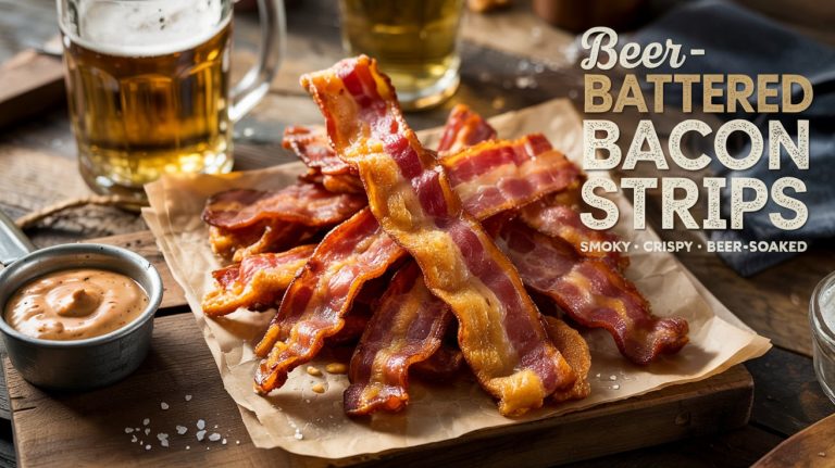Beer-Battered Bacon Strips: Crispy, Golden, and Covered in Beer Batter Glory
