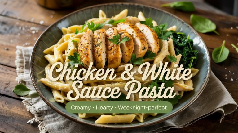 Chicken & White Sauce Pasta 🍗🧄🧈🧀 Creamy, Savory, and Packed With Pan-Seared Chicken in a Buttery Garlic Cream Sauce