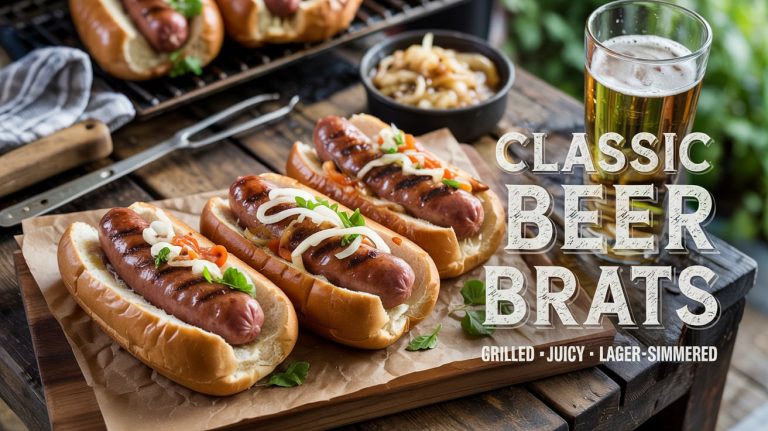 Classic Beer Brats: Juicy, Charred, and Infused with Beer and Onion Flavor