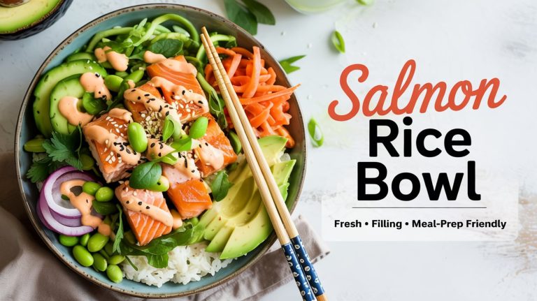 Salmon Rice Bowl 🐟🍚🥑 Flaky Salmon, Steamed Rice, and Bold Toppings in a Bright, Satisfying Bowl
