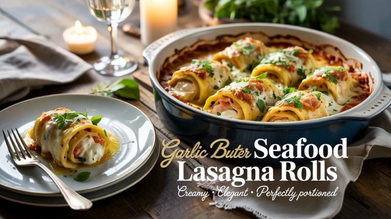 Garlic Butter Seafood Lasagna Rolls 🧄🦐🦀 Creamy Garlic Shrimp & Crab Rolled in Lasagna Sheets and Baked in Velvety White Sauce