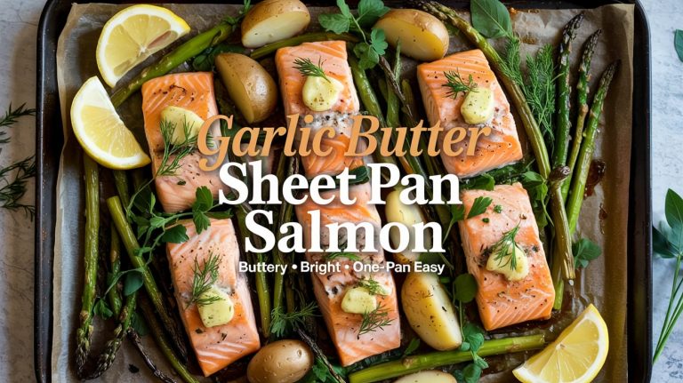 Garlic Butter Sheet Pan Salmon 🧄🧈🐟🥦 Juicy, Buttery, and Roasted to Perfection With Golden Garlic Butter and Crisp Veggies
