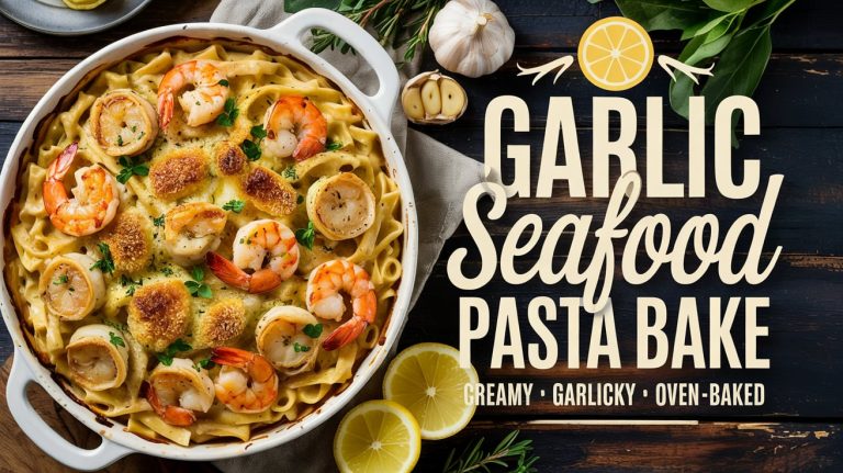 Garlic Seafood Pasta Bake 🧄🦐🧀 Creamy, Cheesy, and Brimming With Garlic and Ocean-Fresh Flavor in Every Bite