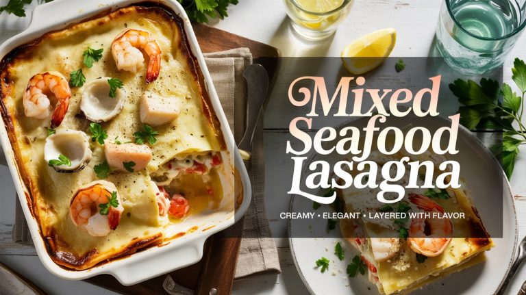 Mixed Seafood Lasagna (Shrimp, Scallops & Crab) 🦐🦀🦪 Creamy White Sauce, Tender Shellfish, and Rich Cheese in a Baked Coastal Showstopper