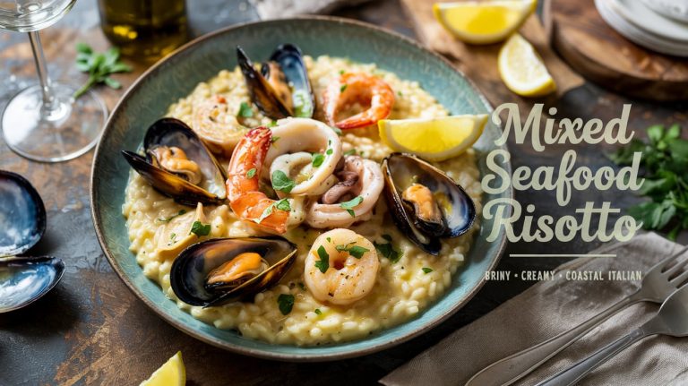 Mixed Seafood Risotto (Frutti di Mare) 🦑🦐🍚  Creamy Italian Classic Packed With Shrimp, Calamari, Mussels, and Bold White Wine-Garlic Flavor