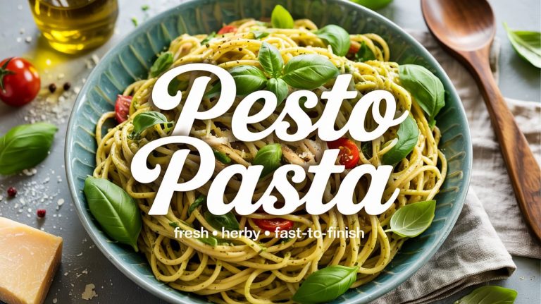 Pesto Pasta 🌿🧄🧀🍝 Herbaceous, Nutty, and Slicked With Bold Green Goodness in Every Twirl