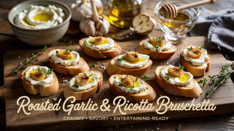 Roasted Garlic & Ricotta Bruschetta 🧄🧀🥖 Silky, Creamy, and Deeply Savory With Slow-Roasted Garlic Sweetness and Herbed Ricotta