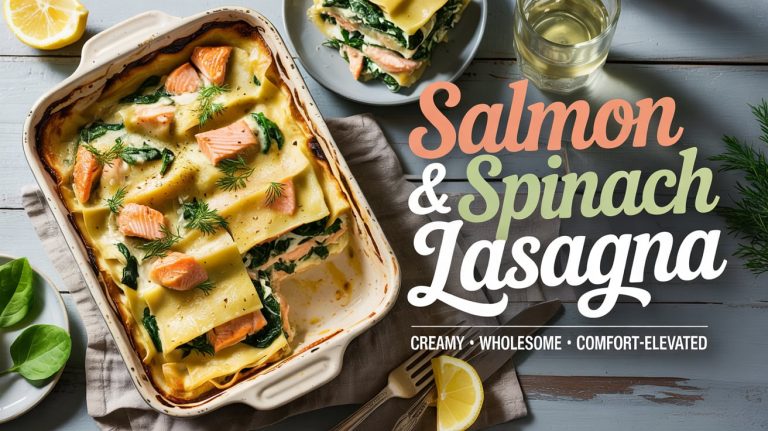 Salmon & Spinach Lasagna 🐟🌿🧀 Creamy Béchamel, Tender Salmon, and Garlicky Greens in a Rich Yet Balanced Baked Pasta