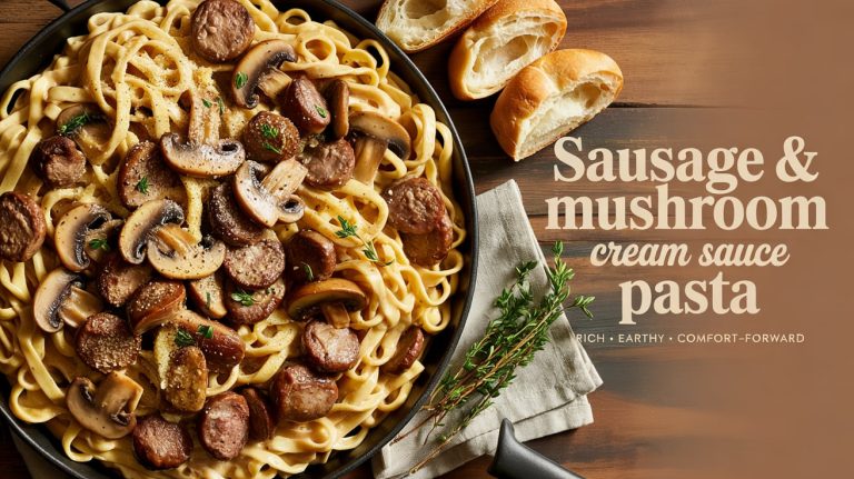 Sausage & Mushroom Cream Sauce Pasta 🍄🥩🧄🍝 Deeply Savory, Comfortingly Creamy, and Packed With Meaty Mushroom Flavor