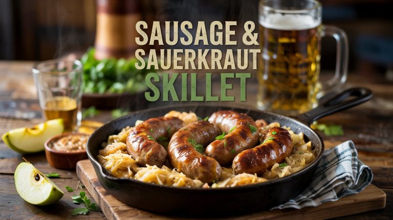 Sausage & Sauerkraut Skillet 🌭🥬🔥 One-Pan Comfort With Crispy Sausage, Tangy Kraut, and Deep Golden Flavor