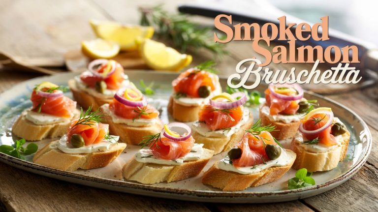 Smoked Salmon Bruschetta 🐟🍋🧀🥖 Savory, Creamy, and Fresh With Luscious Salmon, Bright Herbs, and Lemon on Toasted Bread