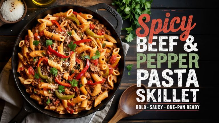 Spicy Beef & Pepper Pasta Skillet 🥩🌶️🧄🔥 Bold, Saucy, and Loaded With Heat, Sweet Peppers, and Savory Beef in One Pan