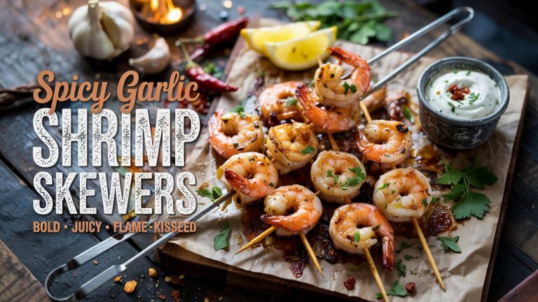 Spicy Garlic Shrimp Skewers 🌶️🧄🍤🔥 Bold, Juicy, and Charred With Garlic Heat and Citrus Kick