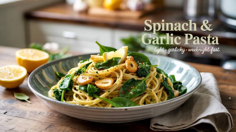 Spinach & Garlic Pasta 🌿🧄🍝 Simple, Satisfying, and Loaded With Greens, Garlic, and Olive Oil-Glossed Comfort