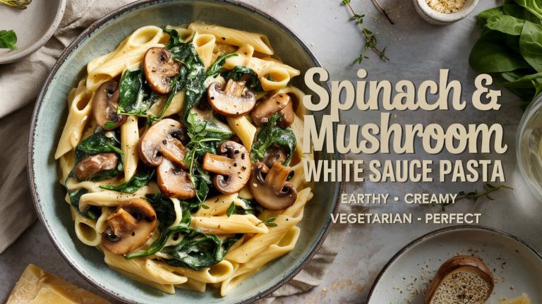 Spinach & Mushroom White Sauce Pasta 🍄🥬🧄🧈 Silky, Savory, and Packed With Umami-Rich Veggies in a Creamy Garlic Sauce