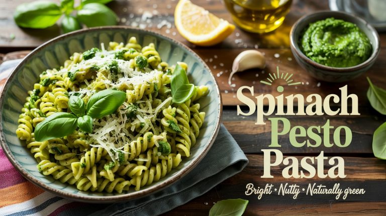 Spinach Pesto Pasta 🌿🧄🍝 Fresh, Garlicky, and Creamy-Green With a Bold Herb Punch
