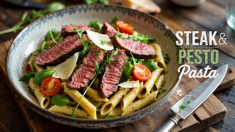 Steak & Pesto Pasta 🥩🌿🍝 Herbaceous, Savory, and Packed With Juicy Steak and a Bold Basil Kick