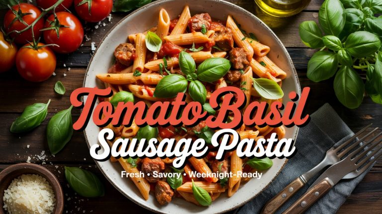 Tomato Basil Sausage Pasta 🍅🌿🥩🍝 Juicy, Herby, and Packed With Sweet-Tart Tomatoes and Savory Sausage in a Light, Glossy Sauce