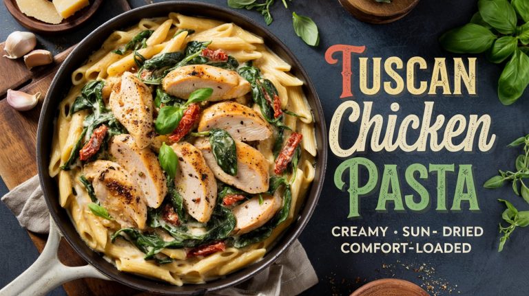 Tuscan Chicken Pasta 🍗🌿🍅🧄 Creamy, Herby, and Loaded With Bold Mediterranean Flavor in a Silky Sauce