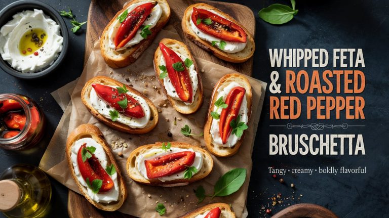 Whipped Feta & Roasted Red Pepper Bruschetta 🧀🌶️🥖🔥 Tangy, Creamy, and Smoky-Sweet With a Bold Mediterranean Bite